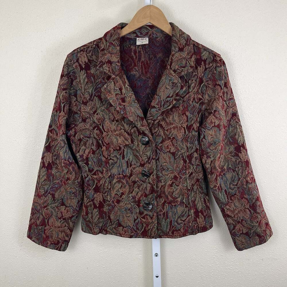 CMC Vintage Floral Tapestry Statement Blazer Womens M USA Whimsigoth Art to Wear
